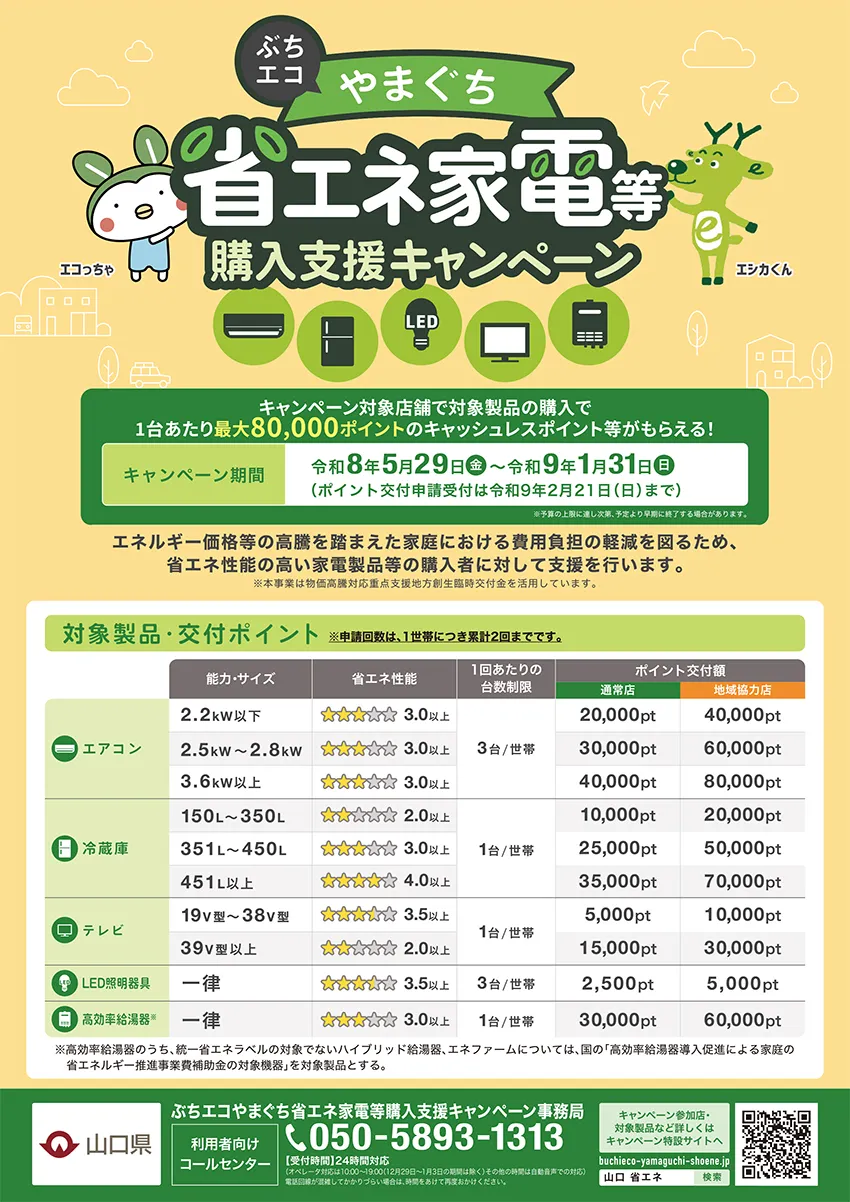 ぶちエコやまぐち省エネ家電等購入支援キャンペーンチラシ表面